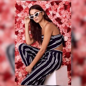 Navy Blue and White Striped Two-Piece Jumpsuit